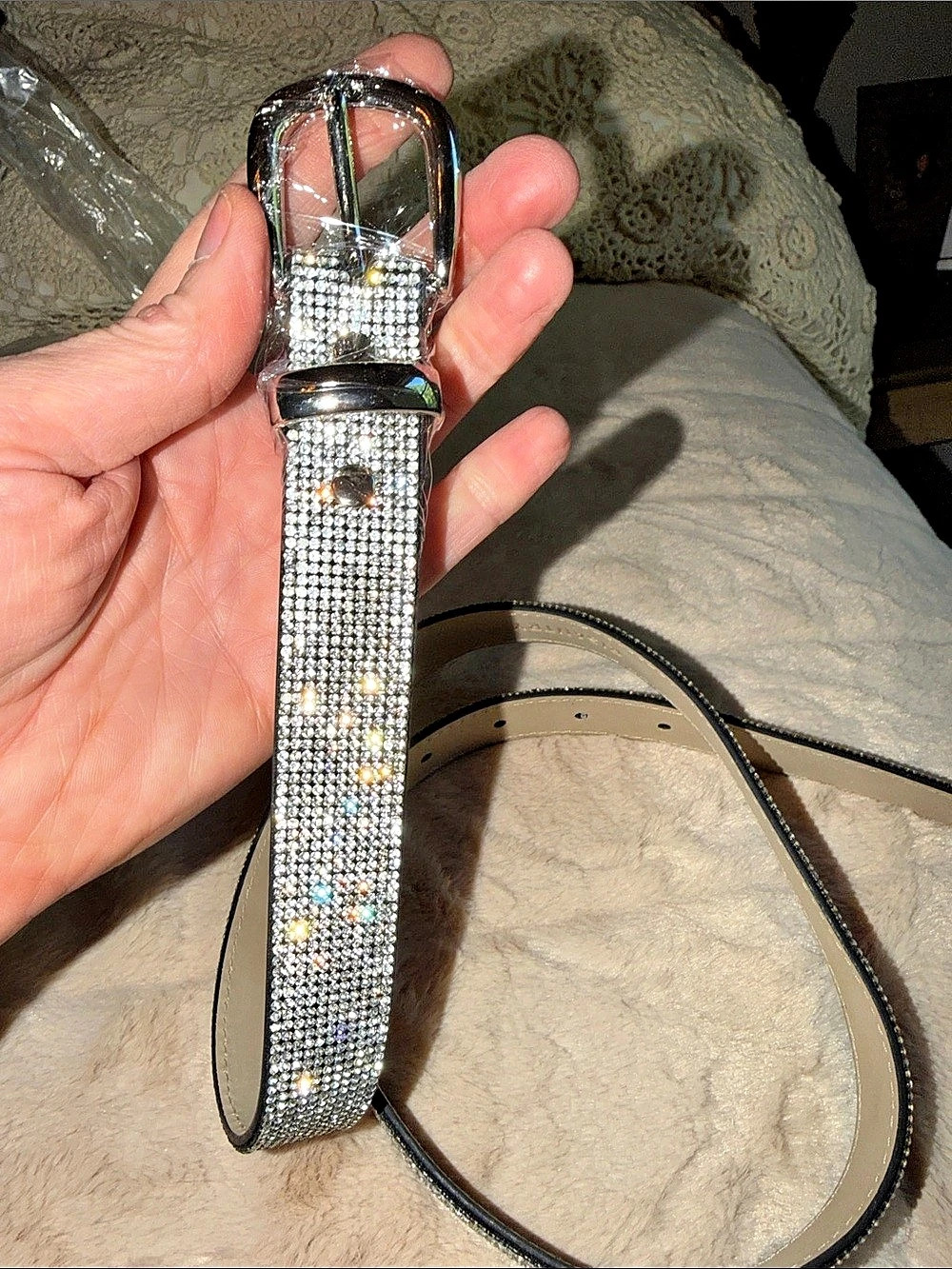 RISANTRY Rhinestone Belt for Women Black & Silver Size Small